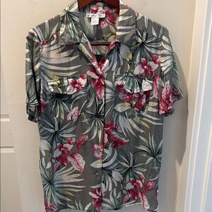 Anna and Frank Tropical Floral Button Down Silk Shirt Size Medium